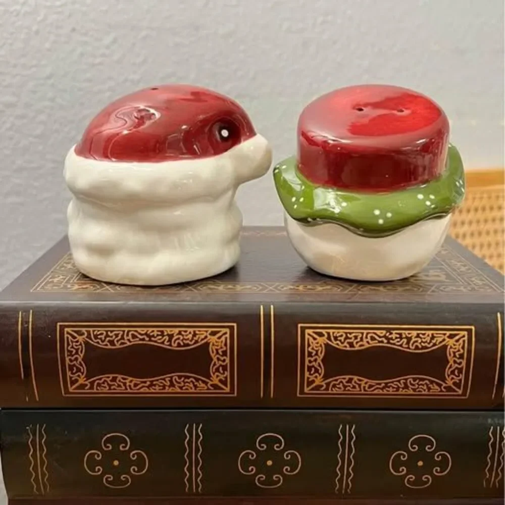 Snowman and Santa Clause Salt & Pepper Ceramic Shakers Set